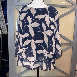 Keren Hart Navy and Cream Leaf Print Blouse